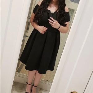 Off-Shoulder Cocktail Swing Midi Dress